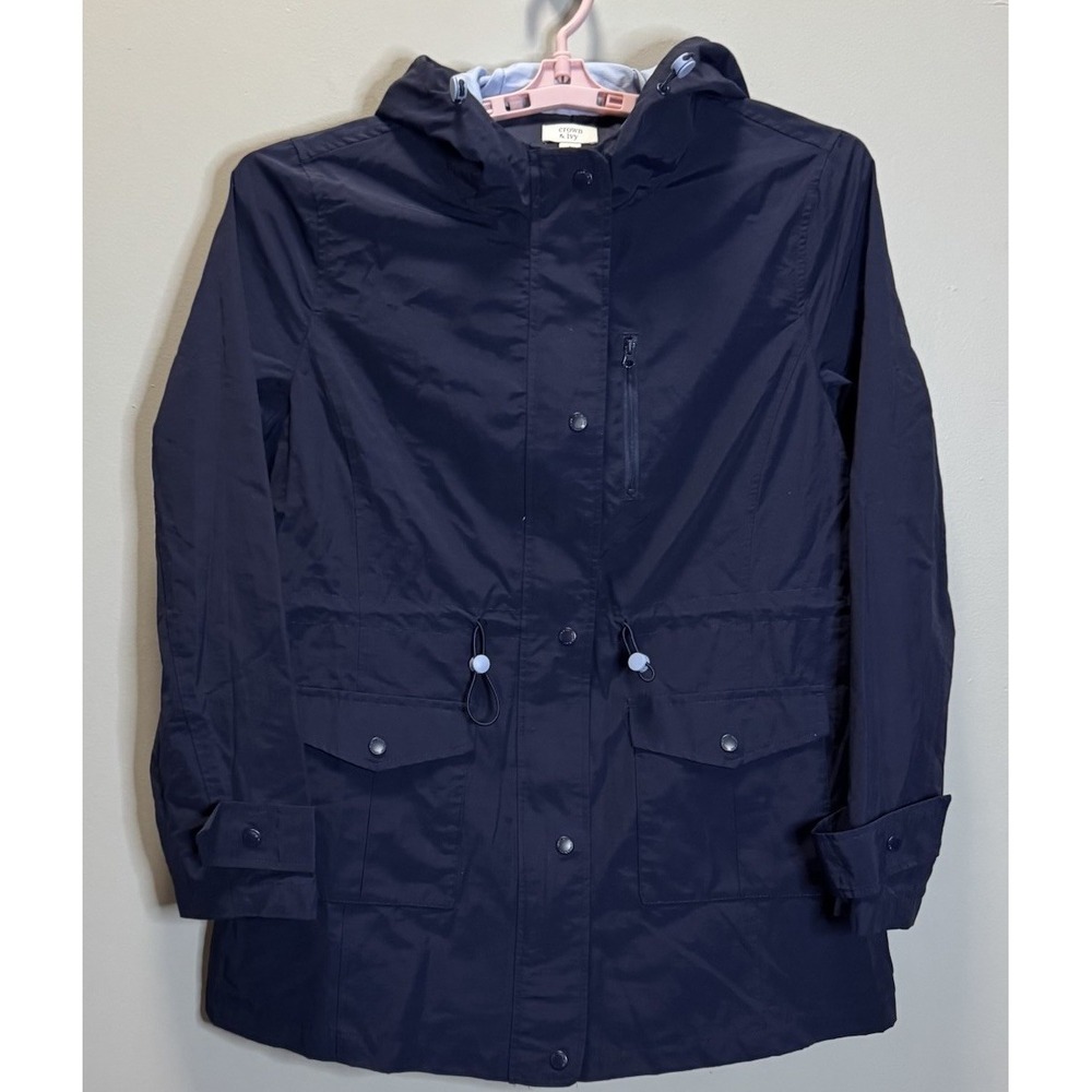 Crown & Ivy Anorak Jacket Size L Women's With Hood & Drawstring Waist Blue‎